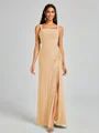 Sheath Square Pleated Floor-Length Chiffon Bridesmaid Dress