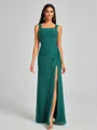 Sheath Square Pleated Floor-Length Chiffon Bridesmaid Dress