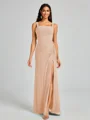 Sheath Square Pleated Floor-Length Chiffon Bridesmaid Dress