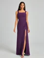 Sheath Square Pleated Floor-Length Chiffon Bridesmaid Dress