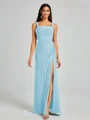 Sheath Square Pleated Floor-Length Chiffon Bridesmaid Dress
