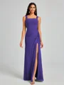 Sheath Square Pleated Floor-Length Chiffon Bridesmaid Dress