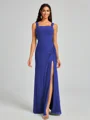Sheath Square Pleated Floor-Length Chiffon Bridesmaid Dress