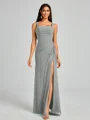 Sheath Square Pleated Floor-Length Chiffon Bridesmaid Dress