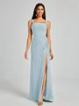 Sheath Square Pleated Floor-Length Chiffon Bridesmaid Dress