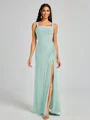 Sheath Square Pleated Floor-Length Chiffon Bridesmaid Dress