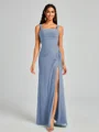 Sheath Square Pleated Floor-Length Chiffon Bridesmaid Dress