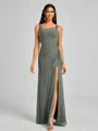 Sheath Square Pleated Floor-Length Chiffon Bridesmaid Dress