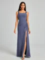 Sheath Square Pleated Floor-Length Chiffon Bridesmaid Dress