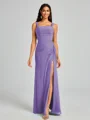 Sheath Square Pleated Floor-Length Chiffon Bridesmaid Dress