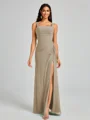 Sheath Square Pleated Floor-Length Chiffon Bridesmaid Dress