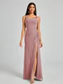 Sheath Square Pleated Floor-Length Chiffon Bridesmaid Dress
