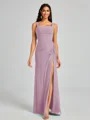 Sheath Square Pleated Floor-Length Chiffon Bridesmaid Dress