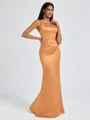 Sheath Square Pleated Floor-Length Satin Bridesmaid Dress