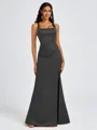 Sheath Square Pleated Floor-Length Satin Bridesmaid Dress