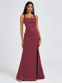 Sheath Square Pleated Floor-Length Satin Bridesmaid Dress