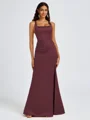 Sheath Square Pleated Floor-Length Satin Bridesmaid Dress