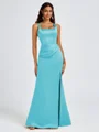 Sheath Square Pleated Floor-Length Satin Bridesmaid Dress