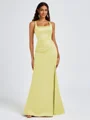 Sheath Square Pleated Floor-Length Satin Bridesmaid Dress