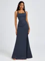 Sheath Square Pleated Floor-Length Satin Bridesmaid Dress