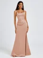 Sheath Square Pleated Floor-Length Satin Bridesmaid Dress
