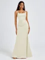 Sheath Square Pleated Floor-Length Satin Bridesmaid Dress