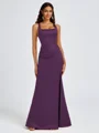 Sheath Square Pleated Floor-Length Satin Bridesmaid Dress