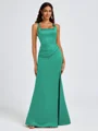 Sheath Square Pleated Floor-Length Satin Bridesmaid Dress