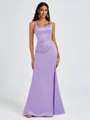 Sheath Square Pleated Floor-Length Satin Bridesmaid Dress