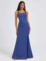 Sheath Square Pleated Floor-Length Satin Bridesmaid Dress