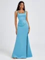 Sheath Square Pleated Floor-Length Satin Bridesmaid Dress