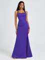 Sheath Square Pleated Floor-Length Satin Bridesmaid Dress