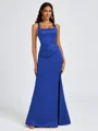 Sheath Square Pleated Floor-Length Satin Bridesmaid Dress