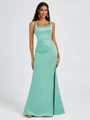 Sheath Square Pleated Floor-Length Satin Bridesmaid Dress