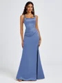 Sheath Square Pleated Floor-Length Satin Bridesmaid Dress