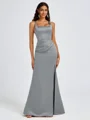 Sheath Square Pleated Floor-Length Satin Bridesmaid Dress