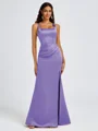 Sheath Square Pleated Floor-Length Satin Bridesmaid Dress