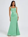 Sheath Square Pleated Floor-Length Satin Bridesmaid Dress