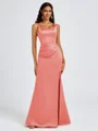 Sheath Square Pleated Floor-Length Satin Bridesmaid Dress