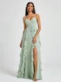A-line V-neck Ruffles Floor-Length Chiffon Bridesmaid Dress