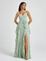 A-line V-neck Ruffles Floor-Length Chiffon Bridesmaid Dress