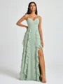 A-line V-neck Ruffles Floor-Length Chiffon Bridesmaid Dress