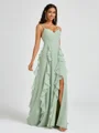 A-line V-neck Ruffles Floor-Length Chiffon Bridesmaid Dress