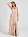 A-line V-neck Ruffles Floor-Length Chiffon Bridesmaid Dress