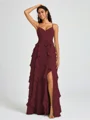 A-line V-neck Ruffles Floor-Length Chiffon Bridesmaid Dress