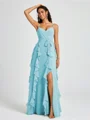 A-line V-neck Ruffles Floor-Length Chiffon Bridesmaid Dress