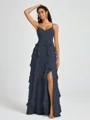 A-line V-neck Ruffles Floor-Length Chiffon Bridesmaid Dress