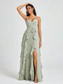 A-line V-neck Ruffles Floor-Length Chiffon Bridesmaid Dress