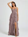 A-line V-neck Ruffles Floor-Length Chiffon Bridesmaid Dress