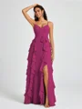 A-line V-neck Ruffles Floor-Length Chiffon Bridesmaid Dress